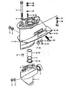 DT16P From 1601-200001 ()  1982 drawing GEAR CASE 2, (BEHIND WATER EXHAUST)