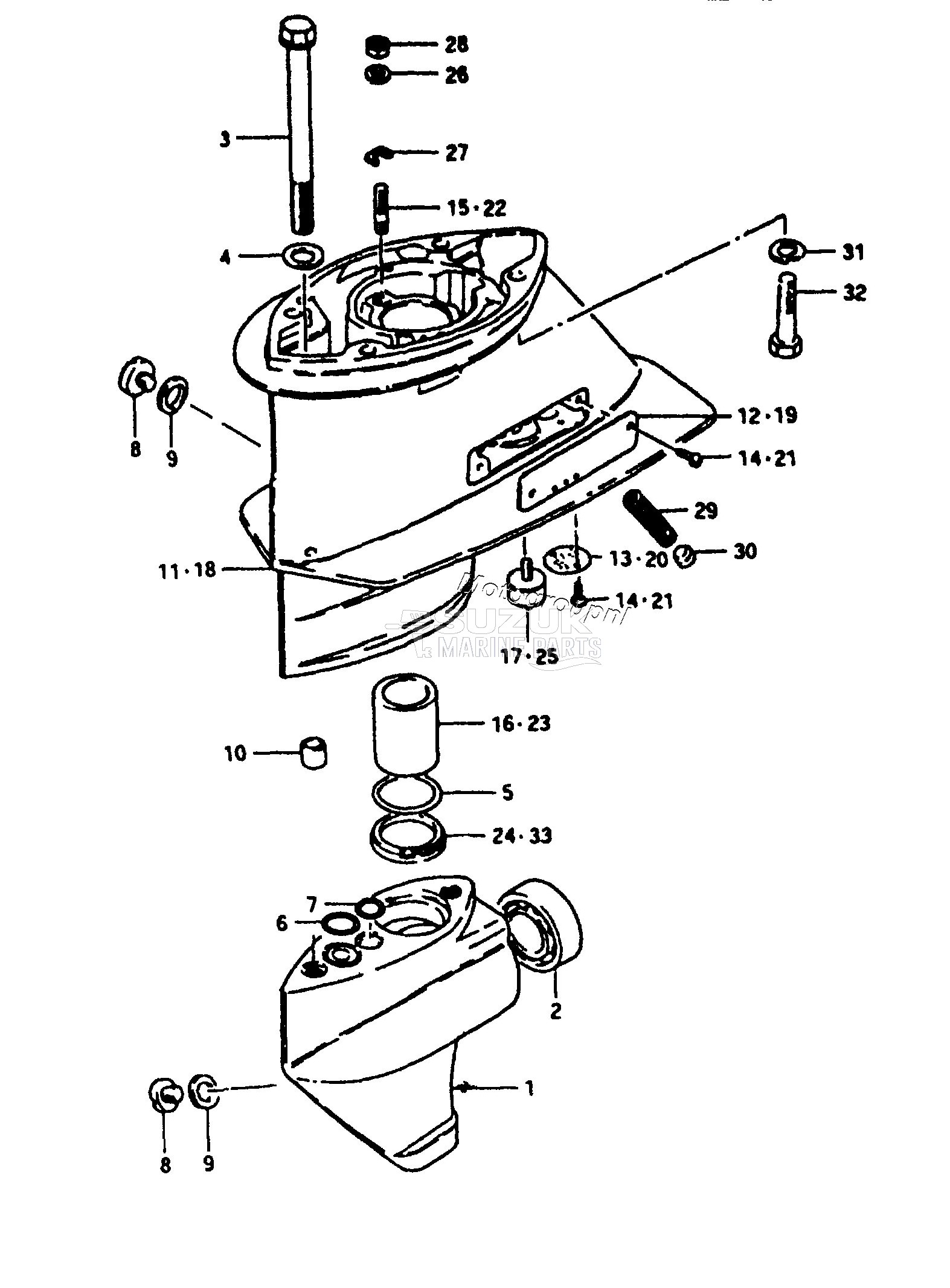 GEAR CASE 2, (BEHIND WATER EXHAUST)