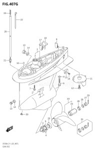 20003F-140001 (2021) 200hp E11 E40-Gen. Export 1-and 2 (DF200AT) DF200A drawing GEAR CASE ((DF200AZ,DF175AZ,DF150AZ):E03:020)