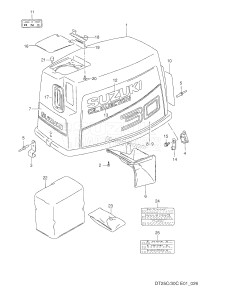 DT30C From 03003-011001 ()  1990 drawing ENGINE COVER (MODEL:88~93 /​ DT30C)