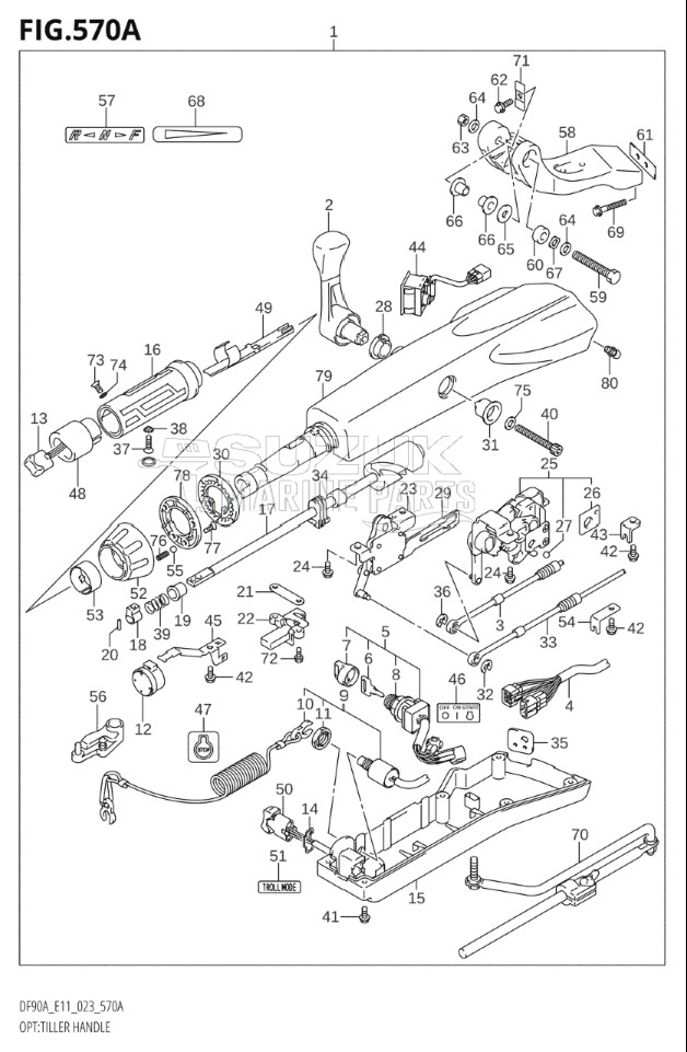 OPT:TILLER HANDLE (SEE NOTE 1)