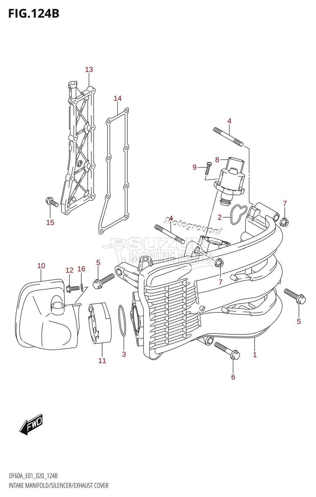 INTAKE MANIFOLD /​ SILENCER /​ EXHAUST COVER (DF40AST,DF60A,DF60AQH)