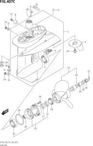 03003F-040001 (2020) 30hp P01 P40-Gen. Export 1 (DF30A  DF30AQ  DF30AR  DF30AT  DF30ATH) DF30A drawing GEAR CASE (DF30AQ)