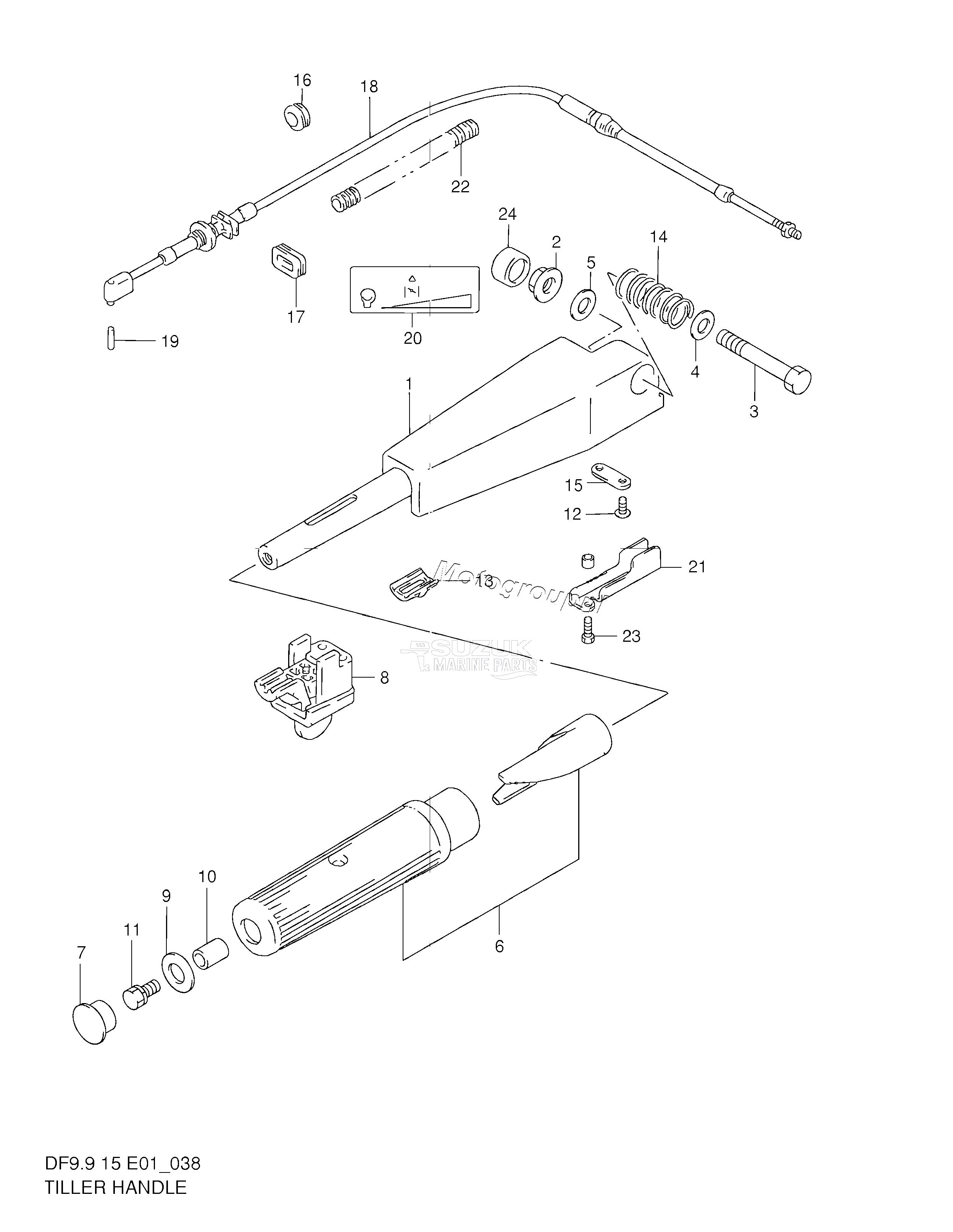 TILLER HANDLE (DF9.9 652501~ /​ DF15 652501~)