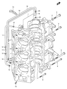 DT200 From 20002-461001 ()  1994 drawing CRANKCASE (DT200EPI /​ 150EPI /​ 225)(*)