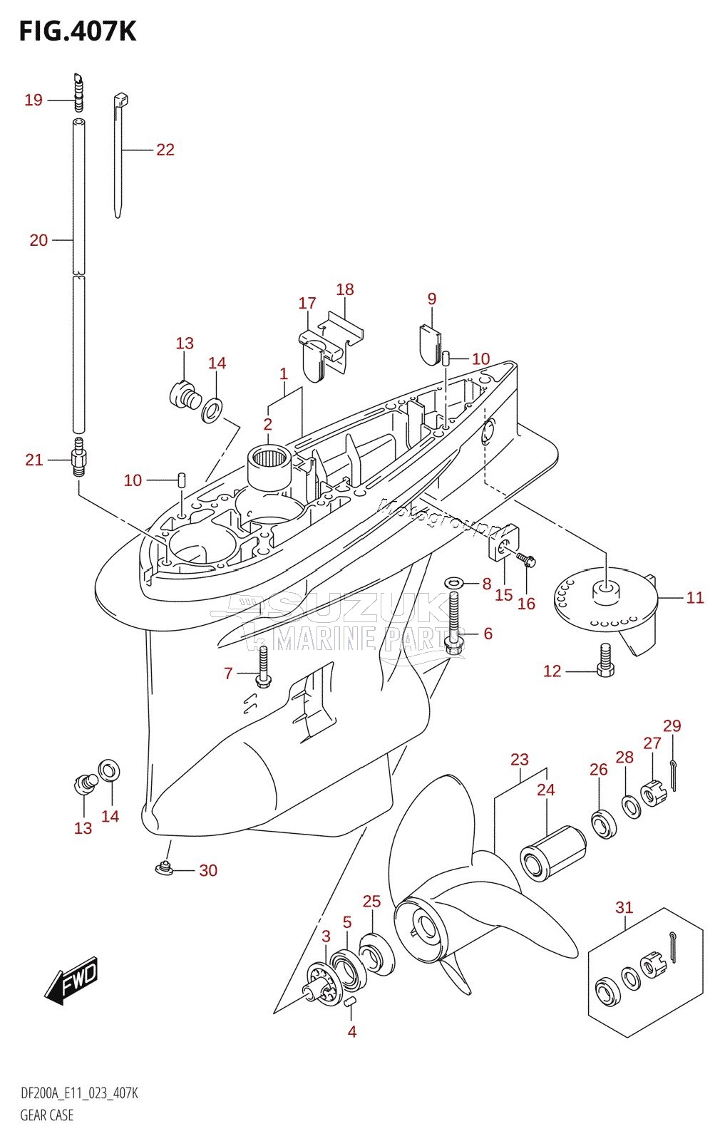 GEAR CASE ((DF175AZ,DF150AZ):E01:020,(DF175AZ,DF150AZ):(E11,E40):(021,022))