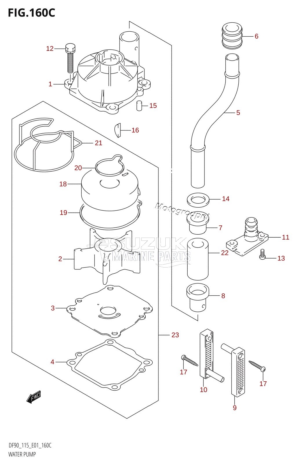 WATER PUMP (DF90T:(K6,K7,K8),(DF115T,DF115WT):(K6,K7,K8,K9,K10,011),DF100T,DF115WZ,DF115Z)