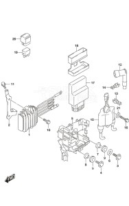 Outboard DF 20A drawing Rectifier/Ignition Coil Remote Control Tiller Handle w/Power Tilt