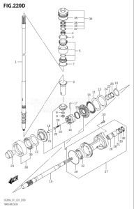 15003F-340001 (2023) 150hp E11 E40-Gen. Export 1-and 2 (DF150AT) DF150A drawing TRANSMISSION ((DF200AZ,DF175AZ,DF150AZ):(022,023))