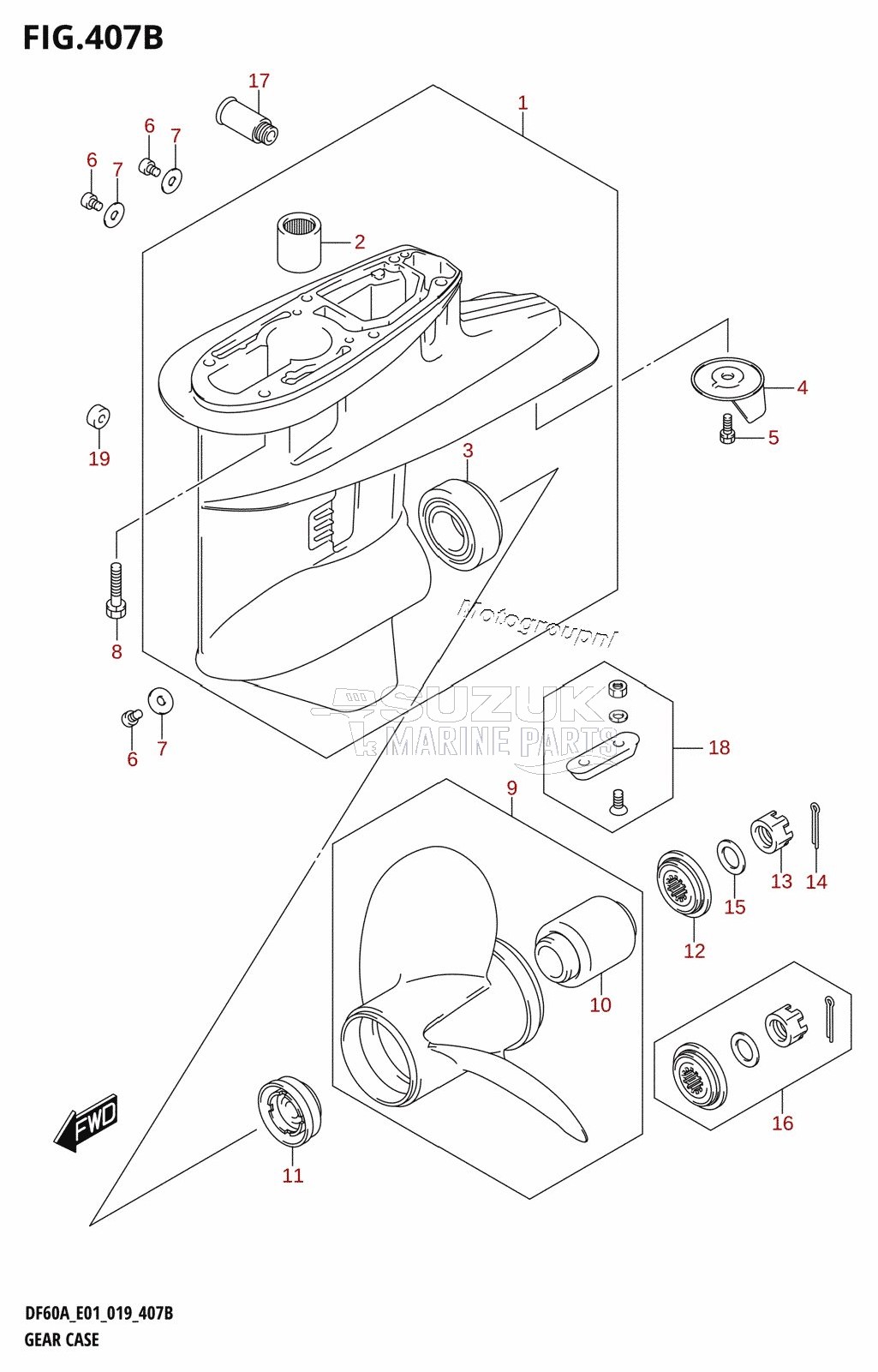 GEAR CASE (DF40AQH:E01,DF40ATH:E01,DF50ATH:E01)