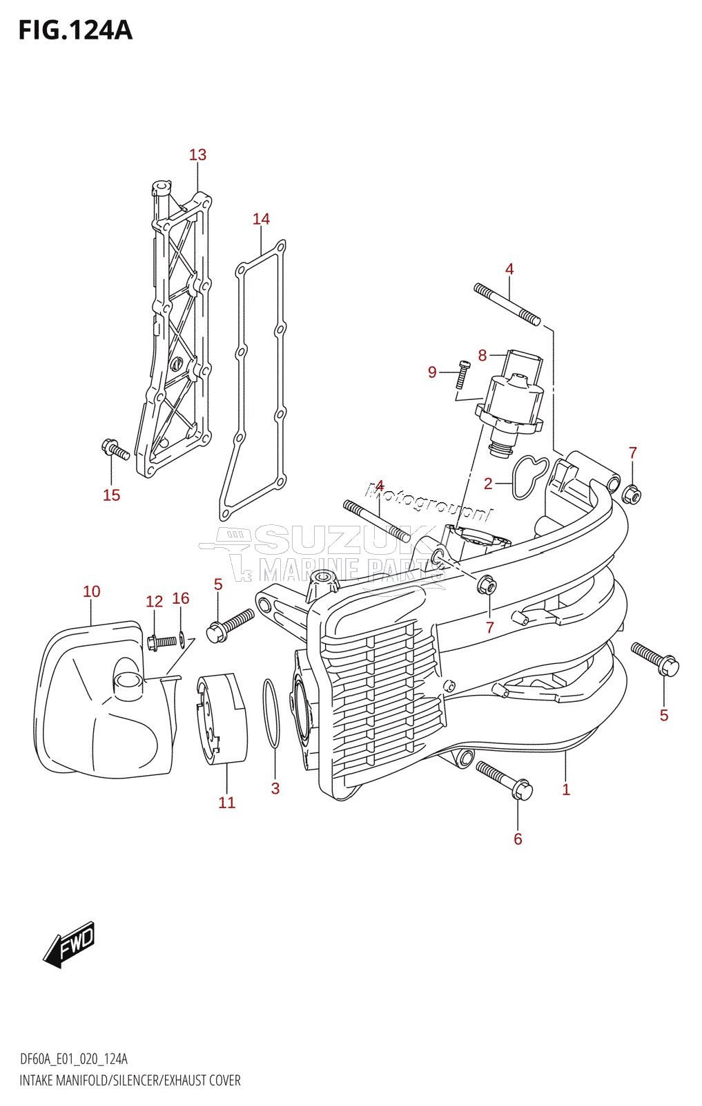 INTAKE MANIFOLD /​ SILENCER /​ EXHAUST COVER (DF40A,DF40AQH,DF40ATH)