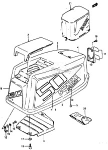 DT50 From 05001k-701715 ()  1987 drawing ENGINE COVER (MODEL VF /​ VG)