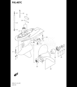 10004F-340001 (2023) 100hp E01 E40-Gen. Export 1 - Costa Rica (DF100BT) DF100B drawing GEAR CASE ((DF70ATH,DF90ATH):E01:020)