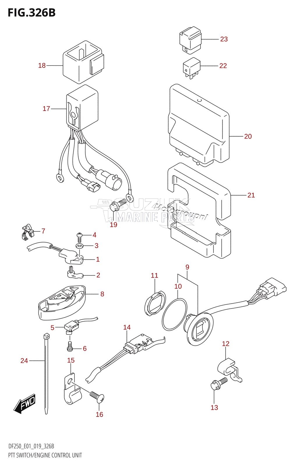 PTT SWITCH /​ ENGINE CONTROL UNIT (DF200T:E40)