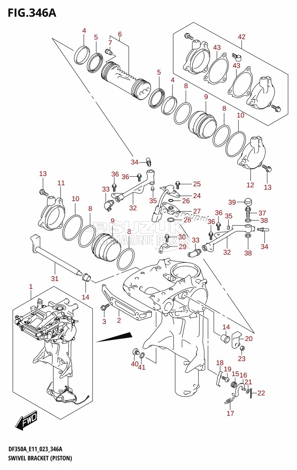 SWIVEL BRACKET (PISTON) (DF350AMD,DF300BMD)