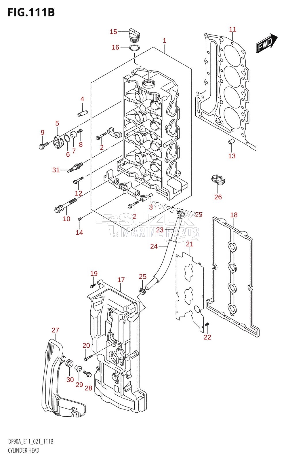 CYLINDER HEAD ((DF70A,DF70ATH,DF80A,DF90A,DF90ATH):021)