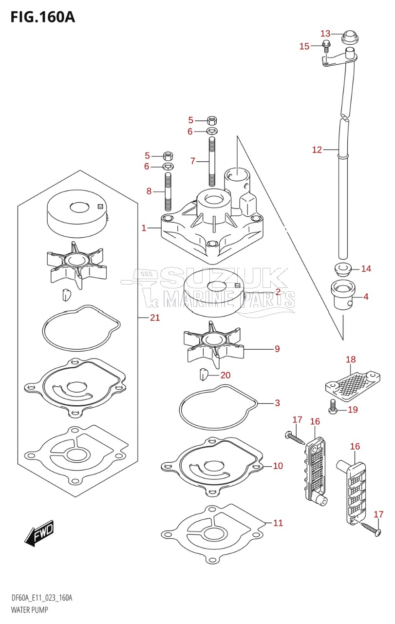 WATER PUMP ((DF40A,DF40AQH,DF40ATH,DF50A,DF50ATH,DF60A,DF60ATH):E01,(DF40A,DF50A,DF60A):E11)