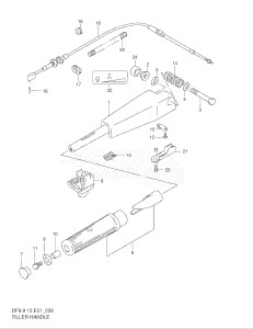 01501F-971001- (1999) 15hp - (DF15(A,R,AR)S X) DF15(A,R,A)S X drawing TILLER HANDLE (DF9.9 652501~ / DF15 652501~)