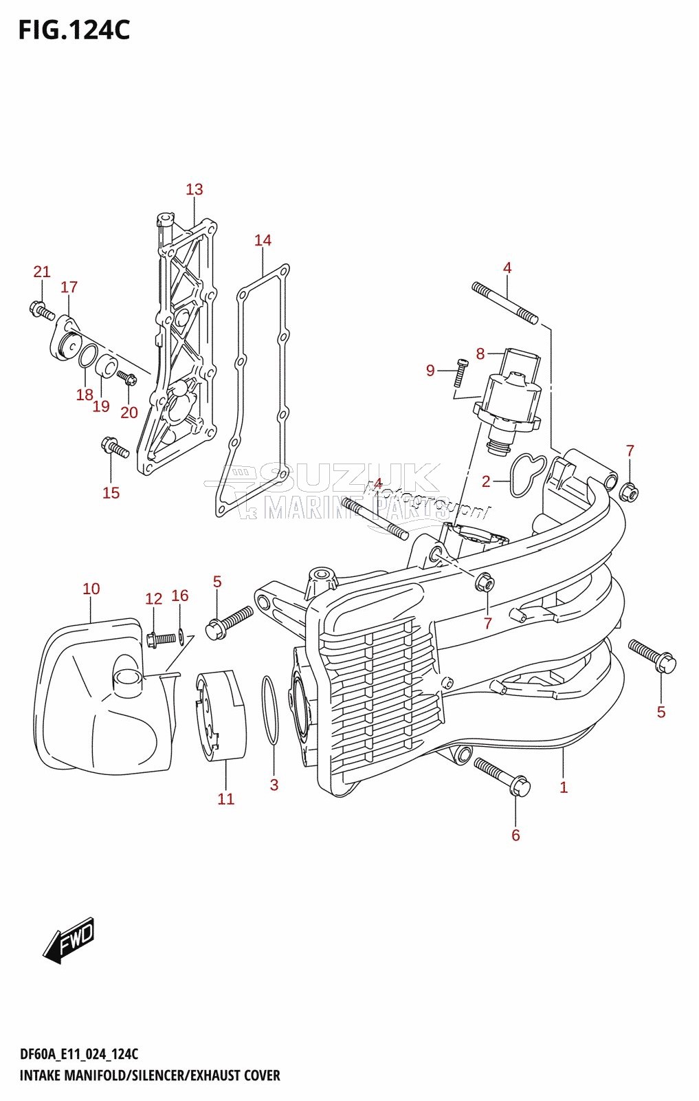 INTAKE MANIFOLD /​ SILENCER /​ EXHAUST COVER (DF50A,DF50ATH,DF50AVT)