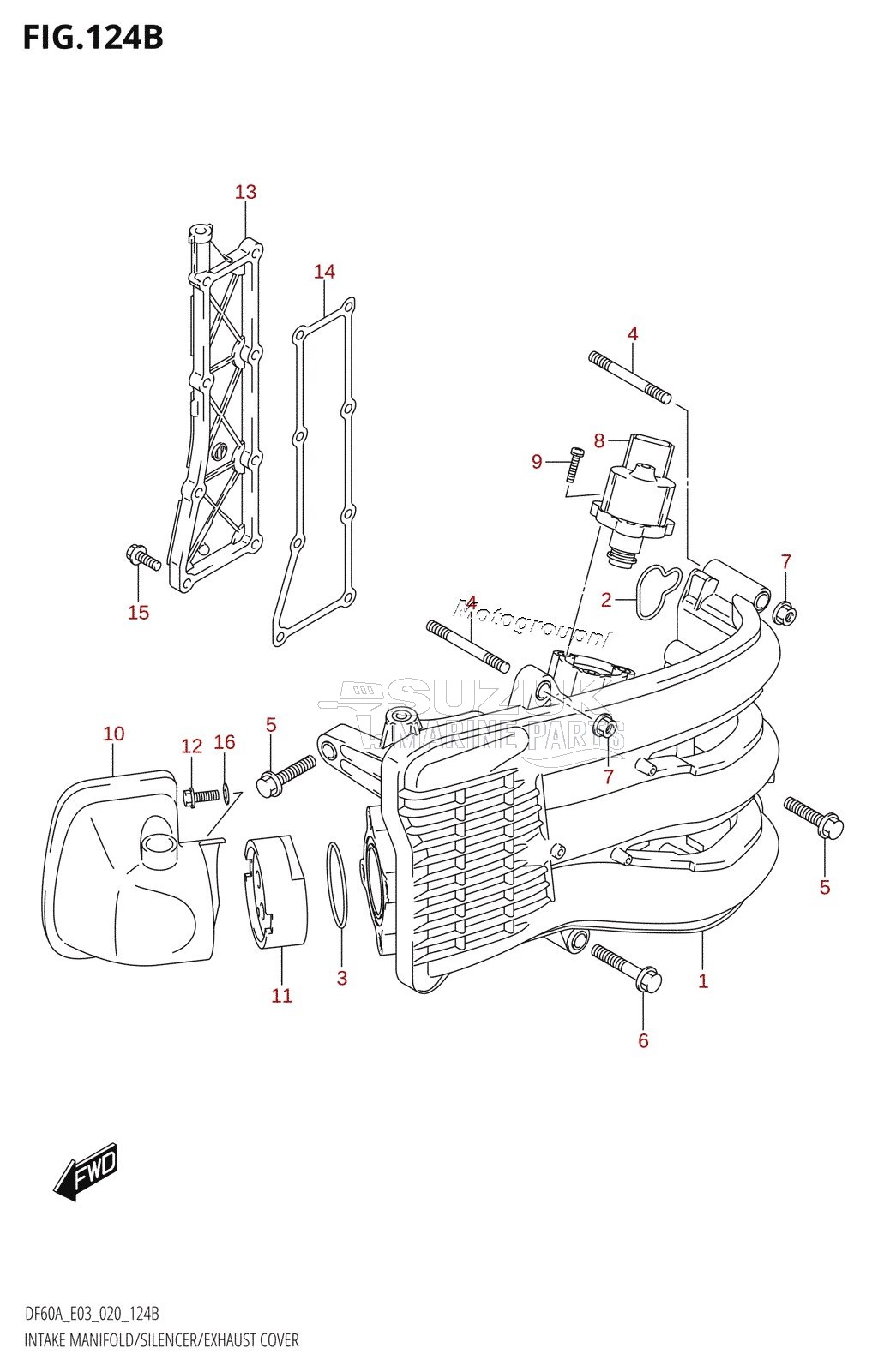 INTAKE MANIFOLD /​ SILENCER /​ EXHAUST COVER (DF50A,DF50AVT)