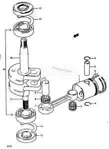 DT2 From 0201-100001 ()  1988 drawing PISTON /​ CRANKSHAFT