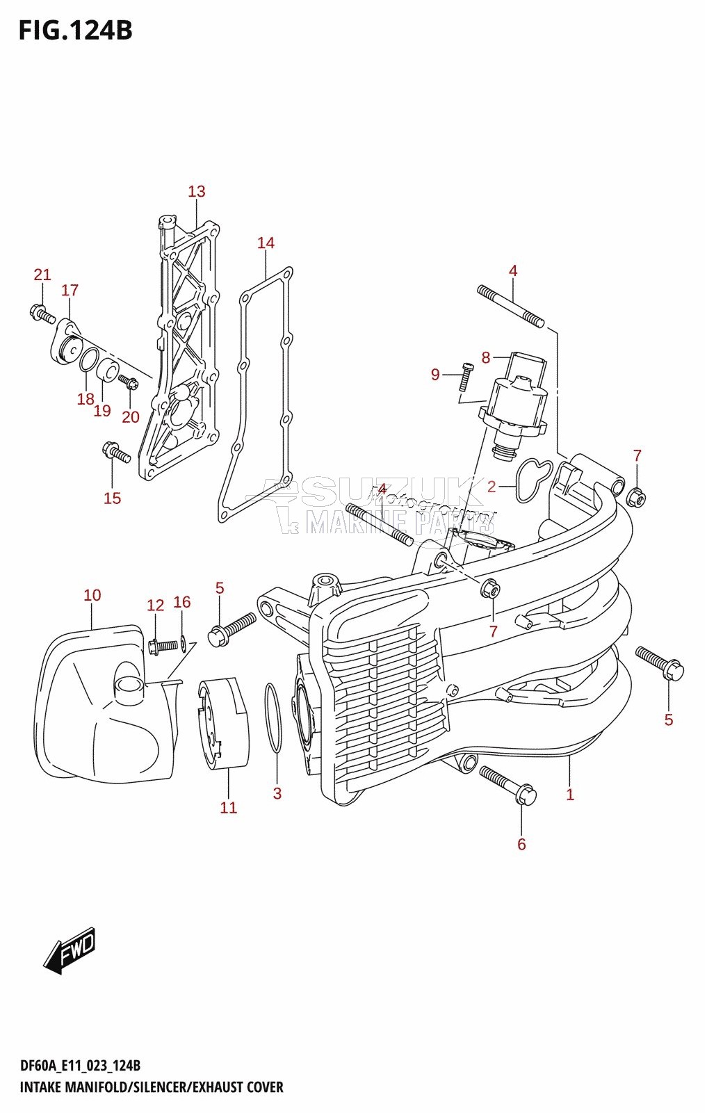 INTAKE MANIFOLD /​ SILENCER /​ EXHAUST COVER ((DF40A,DF40AQH,DF40ATH,DF40AST,DF40ASVT):(022,023))