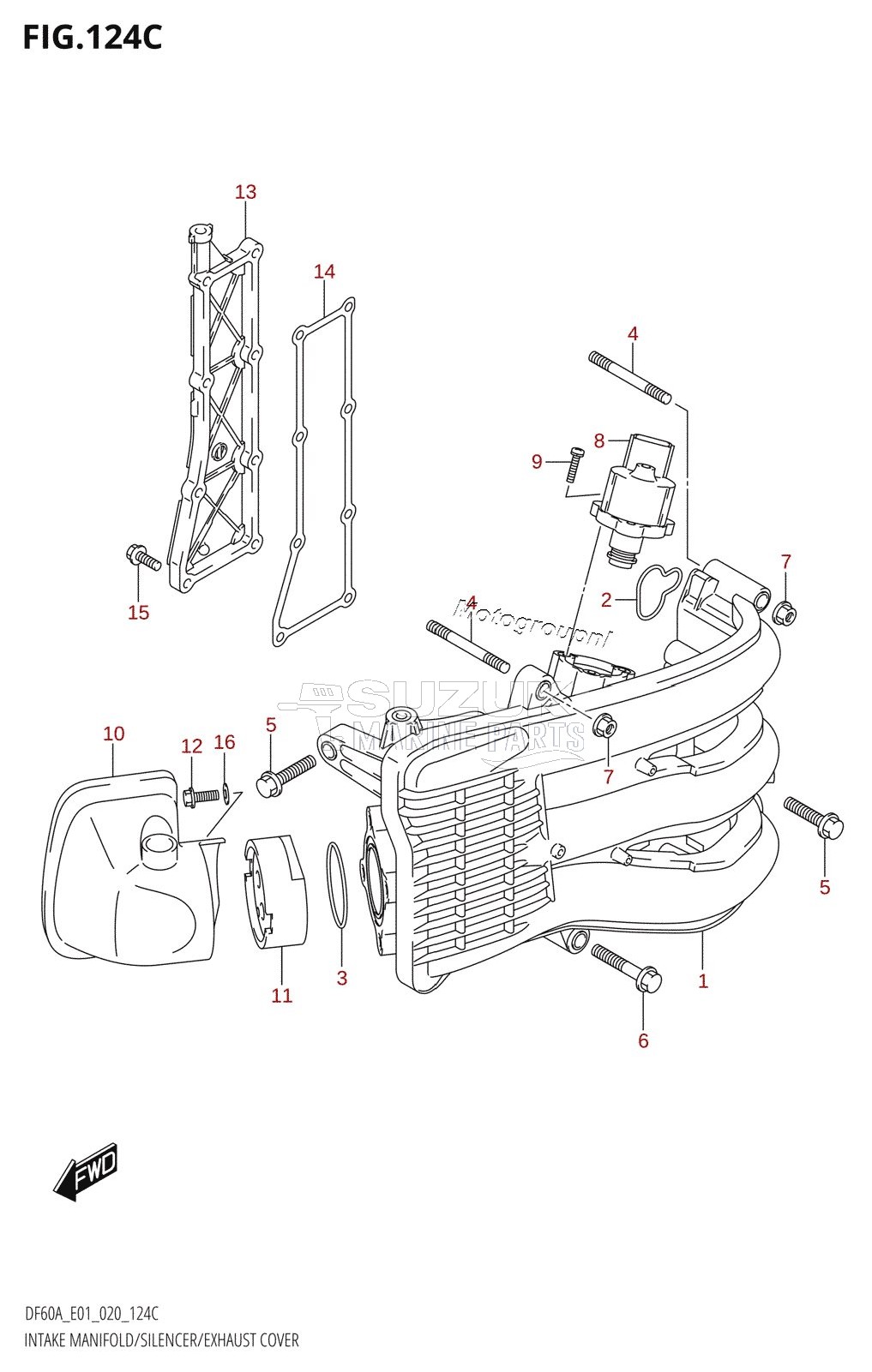 INTAKE MANIFOLD /​ SILENCER /​ EXHAUST COVER (DF50A,DF50ATH)