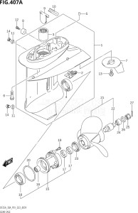 03003F-040001 (2020) 30hp P01 P40-Gen. Export 1 (DF30A  DF30AQ  DF30AR  DF30AT  DF30ATH) DF30A drawing GEAR CASE (DF25A,DF25AR,DF30AR)