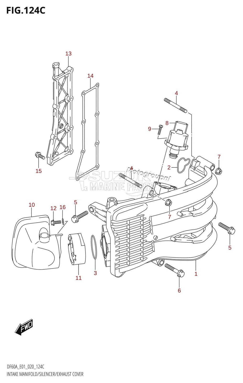 INTAKE MANIFOLD /​ SILENCER /​ EXHAUST COVER (DF50A,DF50ATH)