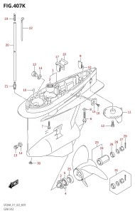 DF175AZ From 17503Z-340001 (E11 E40)  2023 drawing GEAR CASE ((DF175AZ,DF150AZ):E01:020,(DF175AZ,DF150AZ):(E11,E40):(021,022))