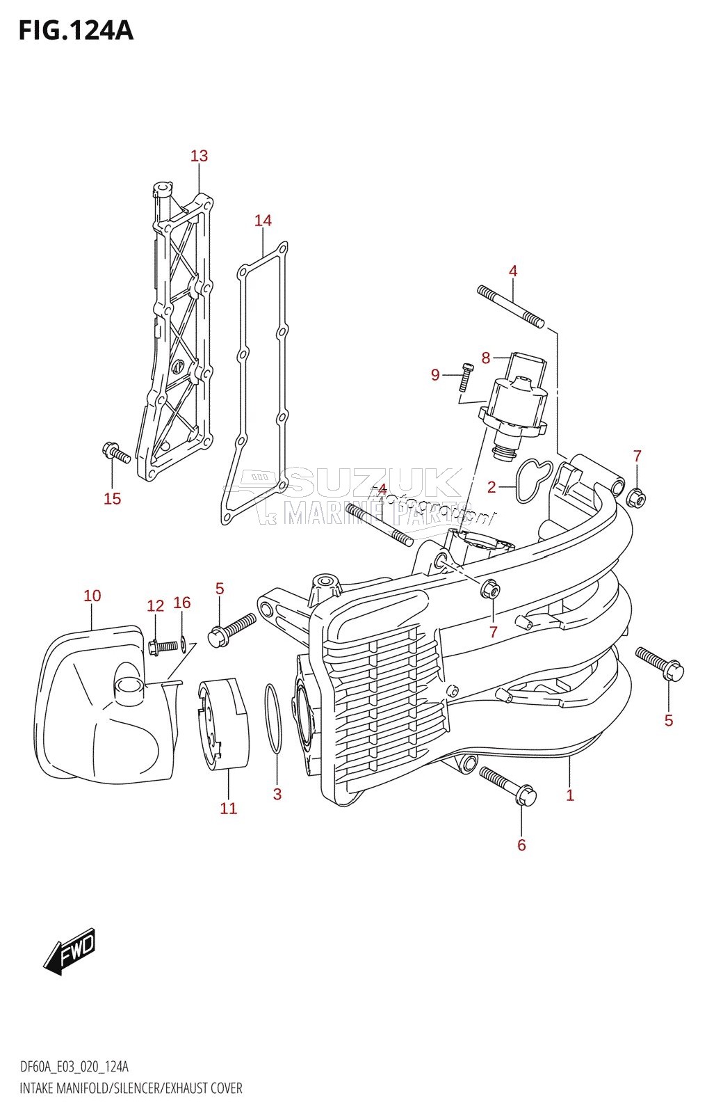 INTAKE MANIFOLD /​ SILENCER /​ EXHAUST COVER (DF40A)