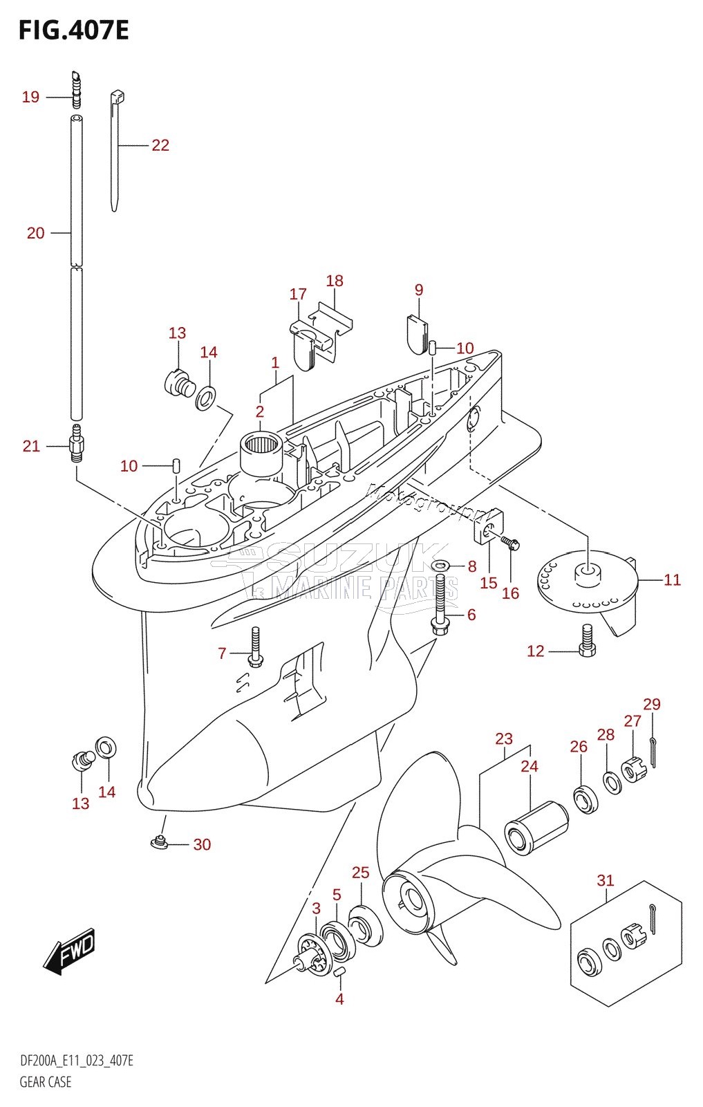 GEAR CASE (DF200AZ:(E01,E40):020,DF200AZ:(E11,E40):(021,022))