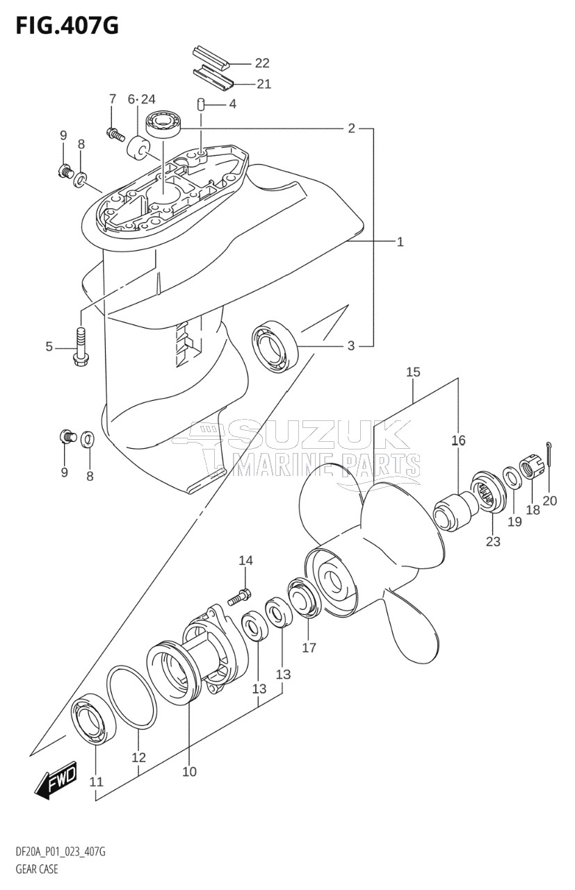 GEAR CASE (DF9.9BTH:4 BLADE)