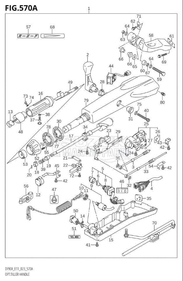 OPT:TILLER HANDLE (SEE NOTE 1)