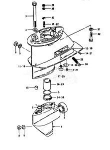 DT9.9 From 0991-100001 ()  1988 drawing GEAR CASE 2, (BEHIND WATER EXHAUST)