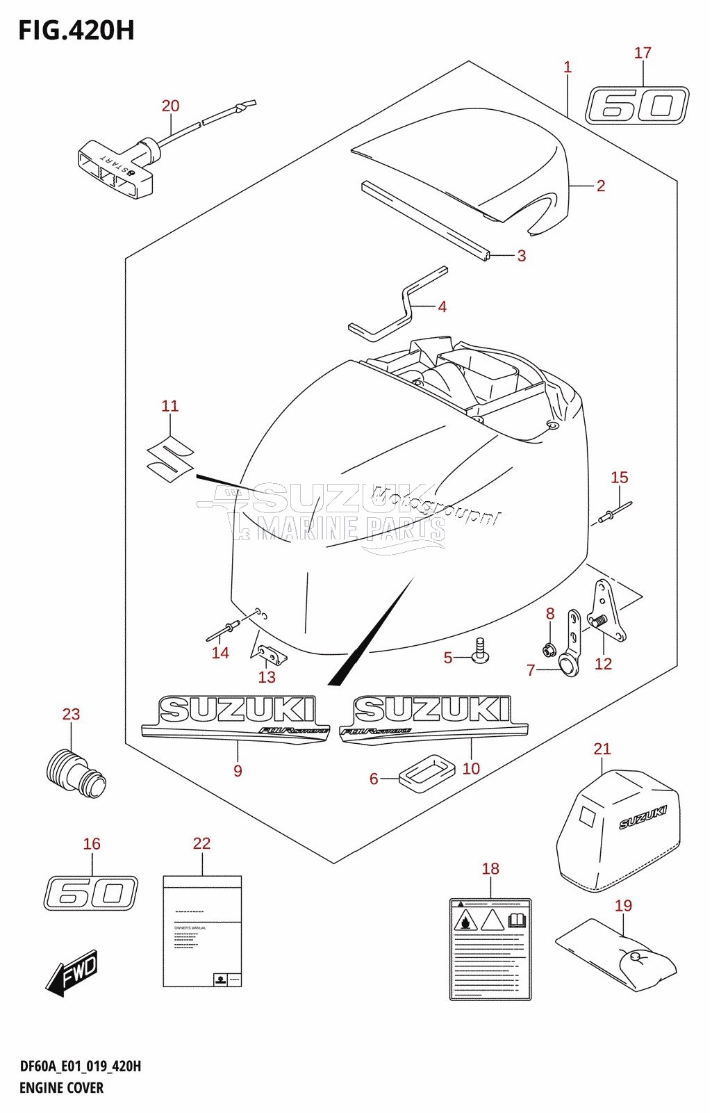 ENGINE COVER (DF60AQH:E01,DF60ATH:E01,DF60AVT:E01,DF60AVTH:E01)