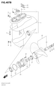 02002F-140001 (2021) 20hp E01 P01 P40-Gen. Export 1 (DF20A   DF20A   DF20AR   DF20AR   DF20AT   DF20AT   DF20ATH   DF20ATH) DF20A drawing GEAR CASE (P40:3 BLADE)