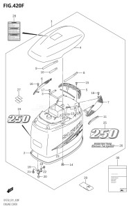 20001F-421001 (2004) 200hp E01-Gen. Export 1 (DF200TK4) DF200 drawing ENGINE COVER ((DF250T,DF250Z):(K10,011))