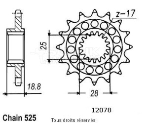 Product image: Sifam - 12078CZ16 - Sprocket Rsv 1000 98-00 Type 525   12078cz   16 teeth   TYPE : 525 